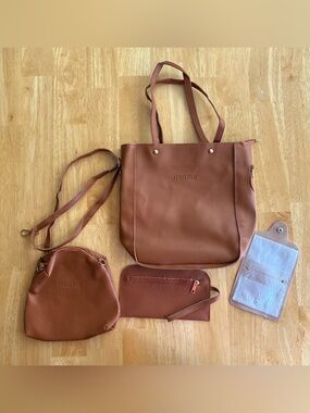 JINGPIN Brown Pebbled 4pc Set